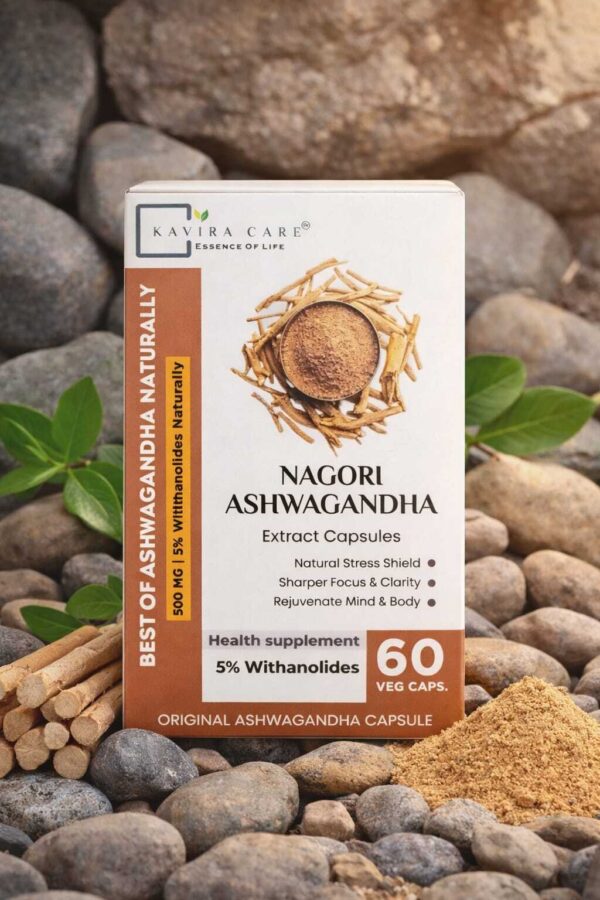 Nagori Ashwagandha capsules 500mg natural Ayurvedic supplement for stress relief, energy, stamina and immunity support