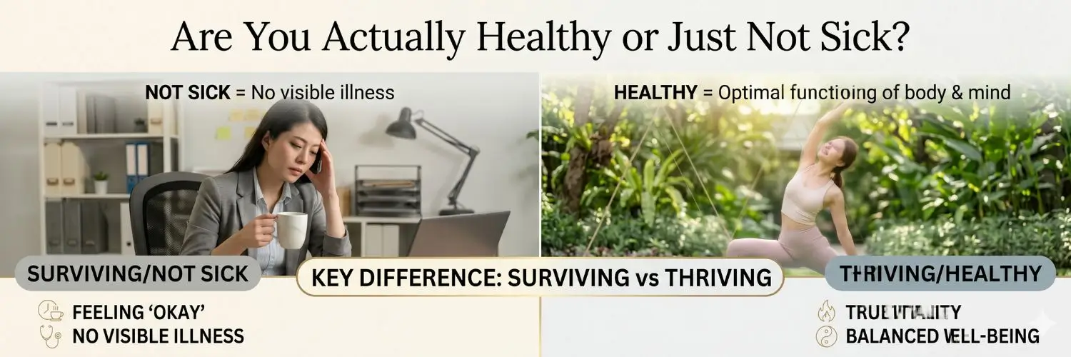 Difference between being healthy and not sick holistic wellness thriving vs surviving concept image