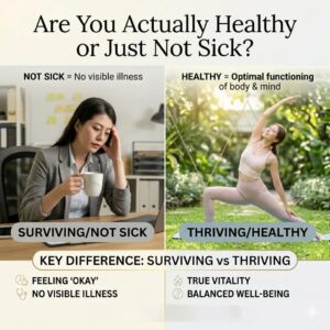 Difference between being healthy and not sick holistic wellness thriving vs surviving concept image